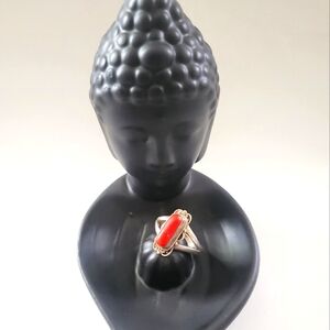 Authentic Red Coral and Sterling Ring
